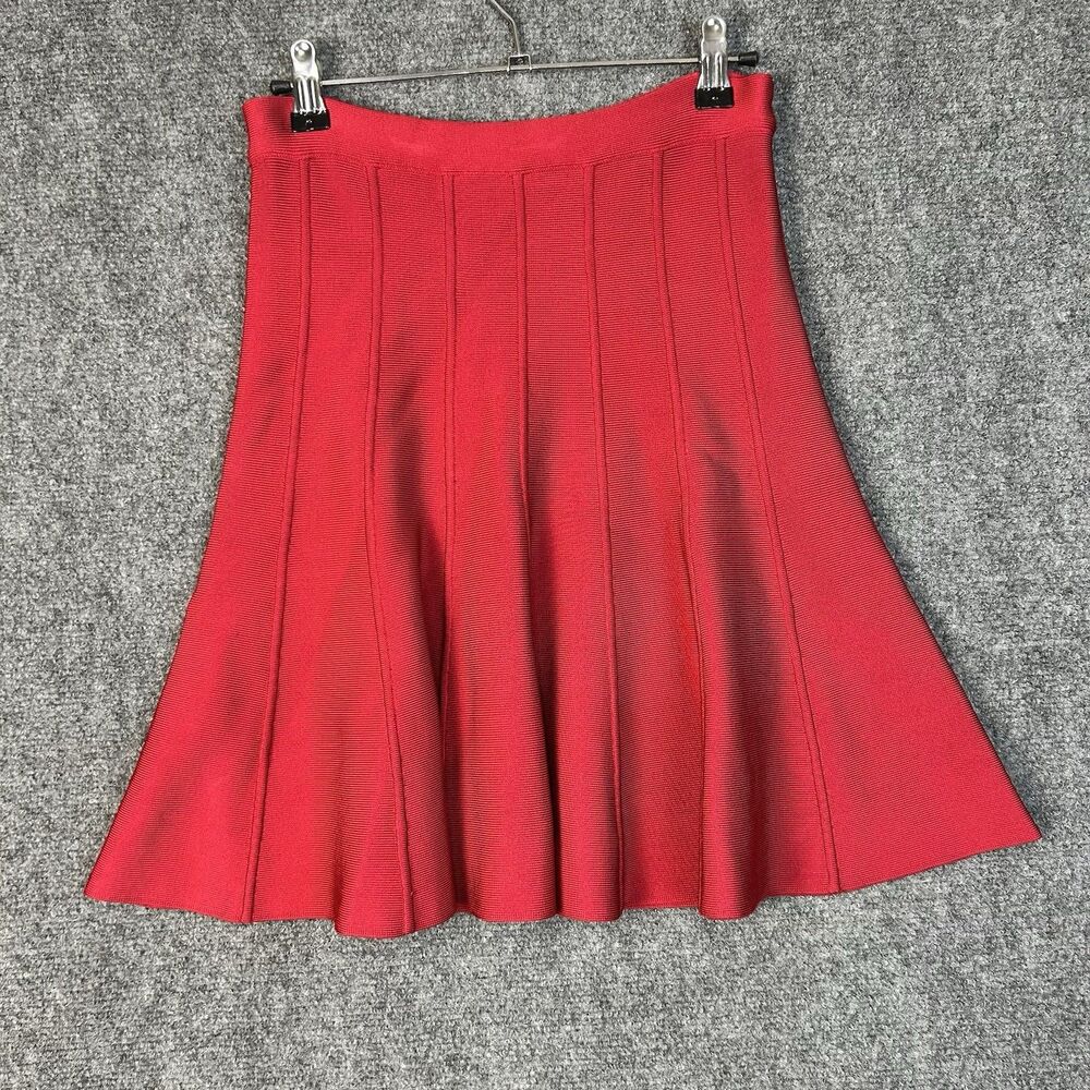Herve Leger Sabine Bandage Skater Skirt Lipstick Red XS Stretch Designer